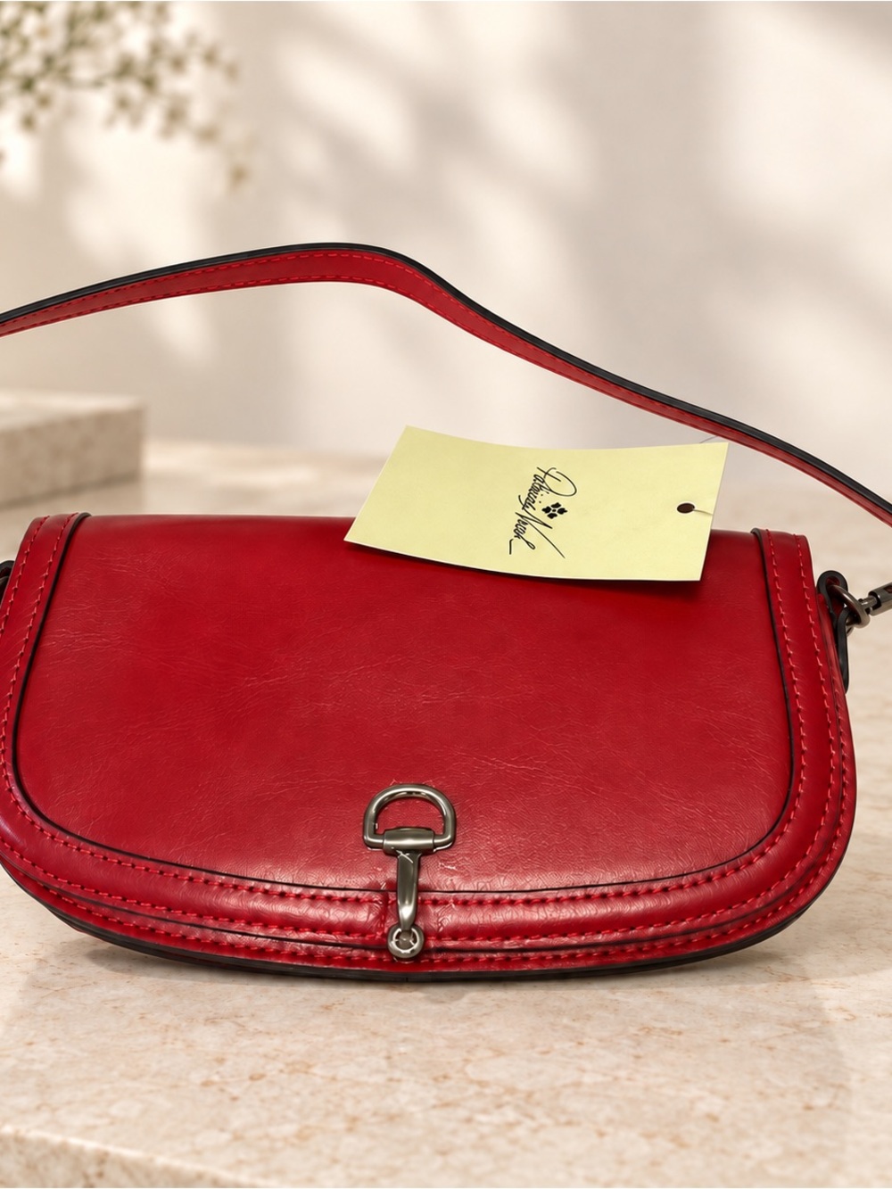 Patricia Nash Red Leather Shoulder Bag with Silver Hardware